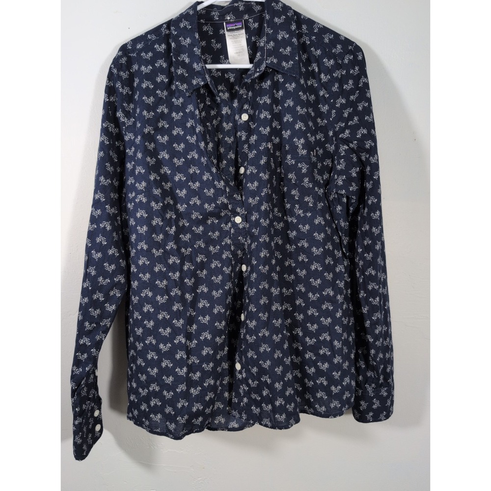 Patagonia Organic Cotton Button Up Shirt Top Roll Tab Floral Women's Sz‎ 14